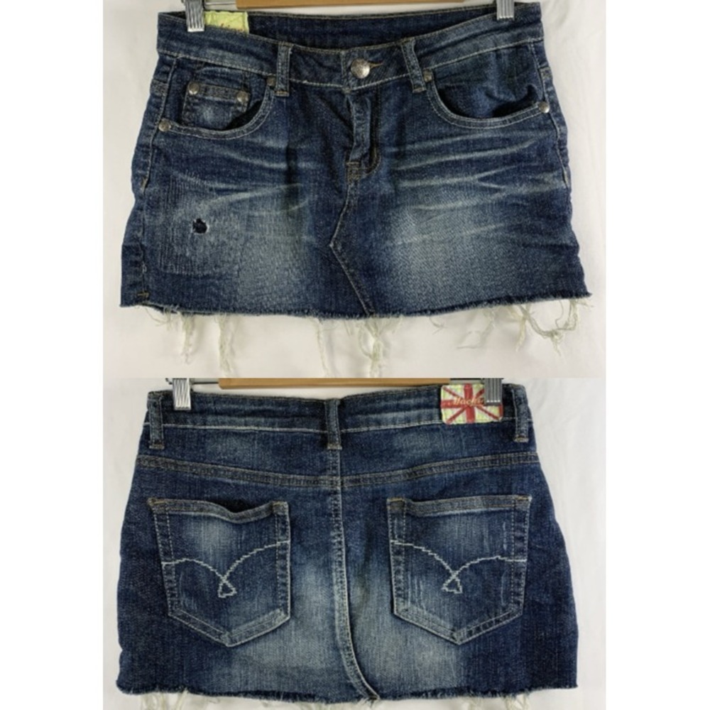 Y2K Machine Low Rise Micro Mini Skirt US 30 Italy L Distressed Festival VTG 00s